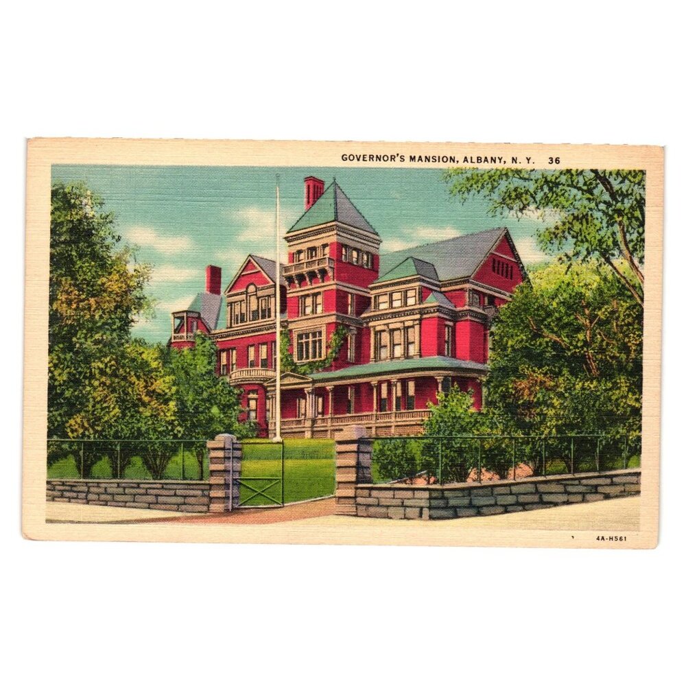 Vintage Postcard Governors Mansion Albany NY Colortone Linen 1940s Home History